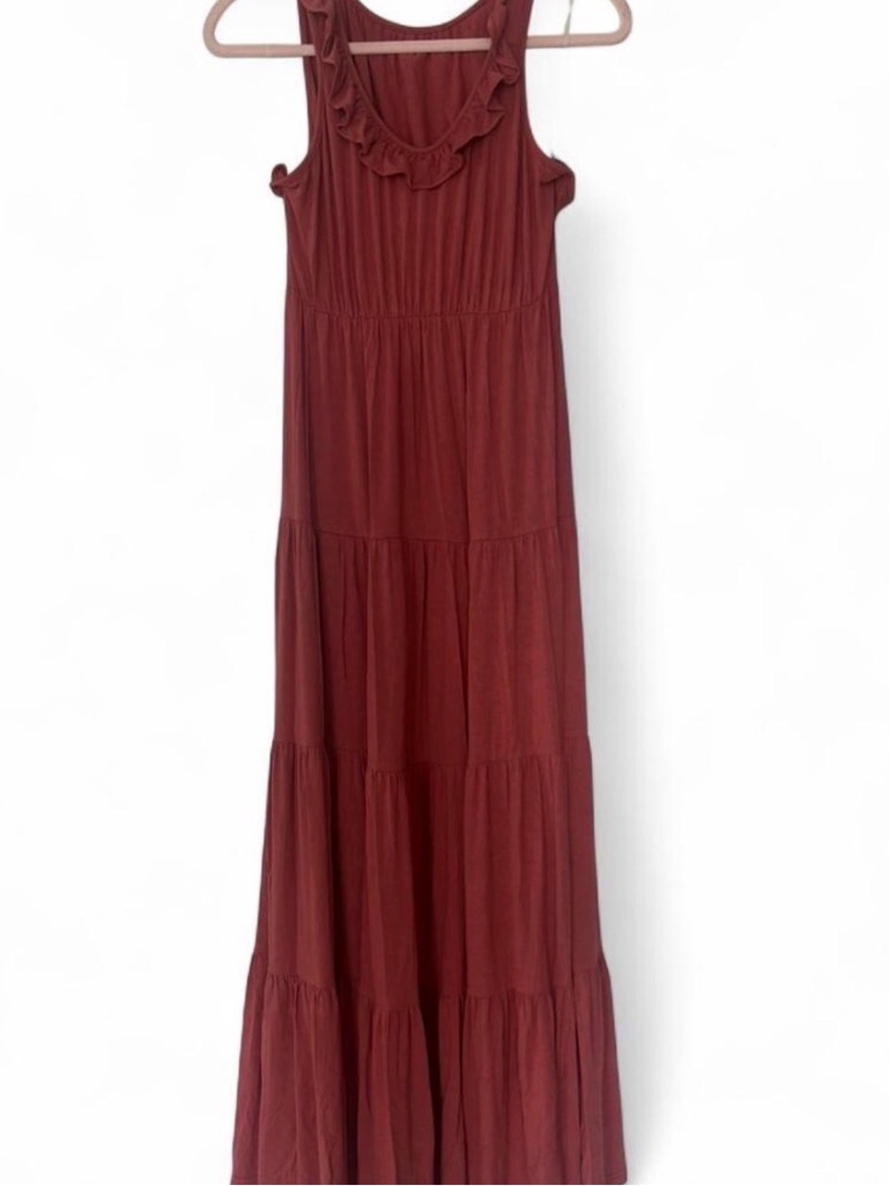 Sleeveless Ruffled long Maxi Dress in Dusty Rose/ red